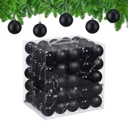 Relaxdays Christmas Baubles, Set of 100, Tree Ornaments, Holiday Decorations, Plastic, Shatterproof, 6 cm, Black