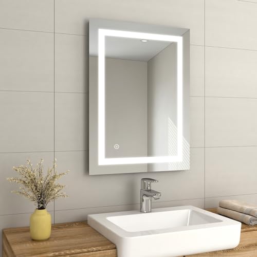 EMKE 800 x 600mm LED Illuminated Bathroom Mirror with Shaver Socket - Sensor Switch - Demister Pad, Wall-Mounted Vanity Multifunction Mirror, Energy-Saving Smart Mirror [Horizontal/Vertical]