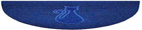 Nicoman Embossed Halfmoon Half Circle Door Mat Dirt-Trapper Jet-Washable Doormat 70x44cm (Blue, CAT Shape) - Use on Carpet ONLY