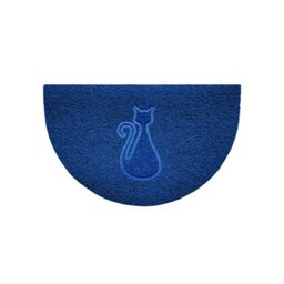 Nicoman Embossed Halfmoon Half Circle Door Mat Dirt-Trapper Jet-Washable Doormat 70x44cm (Blue, CAT Shape) - Use on Carpet ONLY
