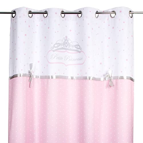 ATMOSPHERA CREATEUR D'INTERIEUR 126994A Princess Satin Curtain with Embroidered Bow Pink and White