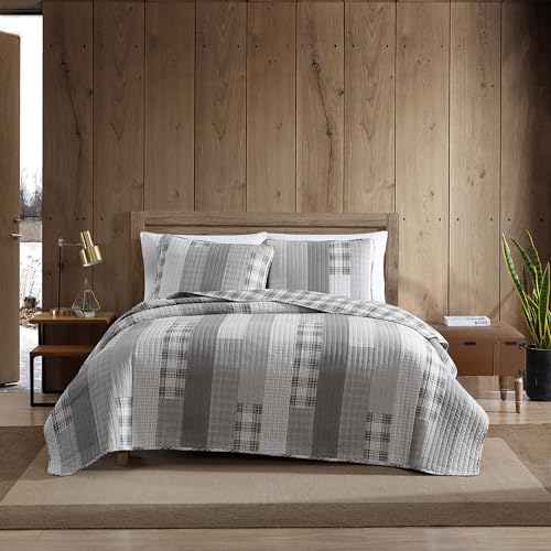 Eddie Bauer Cotton Reversible Bedding with Matching Shams, Home Decor for All Seasons, Grey/Ivory, Queen