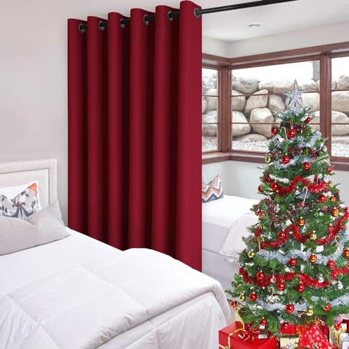 DWCN Total Privacy Room Divider Blackout Curtain - Thermal Curtains for Patio Door, Living Room, Bedroom Partition and Shared Office Space, 1 Grommet Curtain Panel, 8.3ft Wide x 7ft Tall, Burgundy