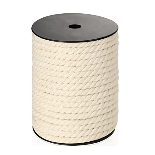 Macrame Cord 8mm x 33Yards (99Feet), Natural Cotton Macrame Rope - 3 Strands Twisted Macrame Cotton Cord for Wall Hanging, Plant Hangers, Crafts, Gift Wrapping and Wedding Decorations