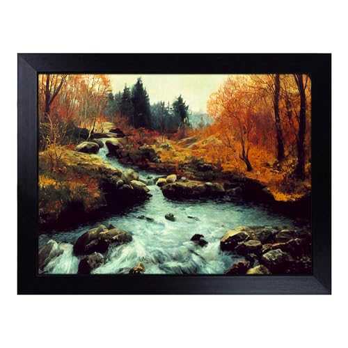 Lap Tray with Bean Bag Cushion, Desirable Forest Stream - Handmade in the UK, Raised Wooden Edge, Padded Cushion, Heat-Resistant Wipe-Clean Surface, for Meals, Laptops and Crafts