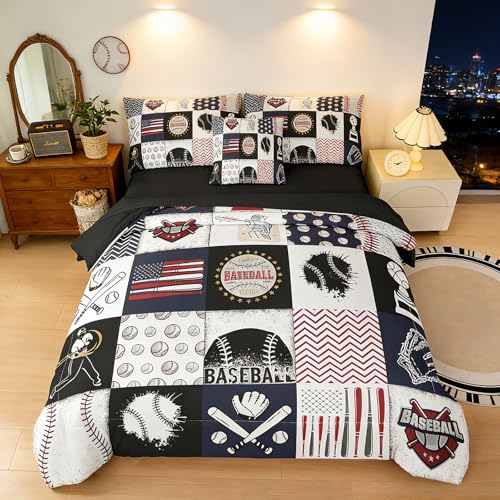Peopleareok 6 Piece Baseball Comforter Set Full, Baseball Theme Comforter, Sports Softball Comforter, Soft Microfiber Baseball Bedding Set for Boys Kids All Season