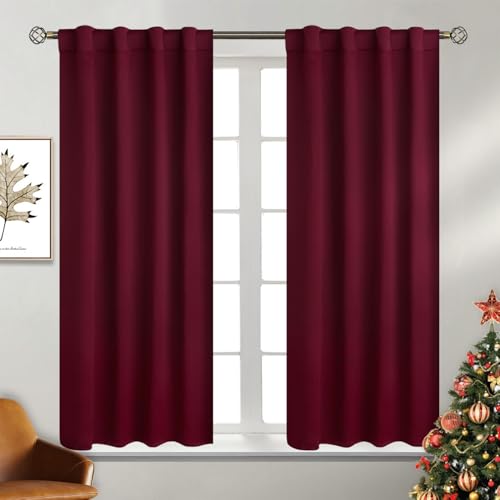 BGment Blackout Curtains with Pocket and Back Tab for Bedroom Thermal Insulated Room Darkening Curtains for Living Room 2 Window Panels 38W x 45L Burgundy