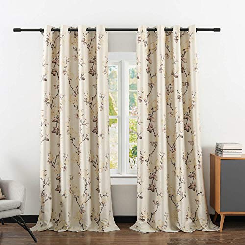 VOGOL Paisley Decorative Print Magnolia Flower Pattern Curtains, Thermal Insulated Blackout Energy Savings Room Darkening Soundproof Grommet Window Curtain Panels for Bedroom, 60x106, Two Panels