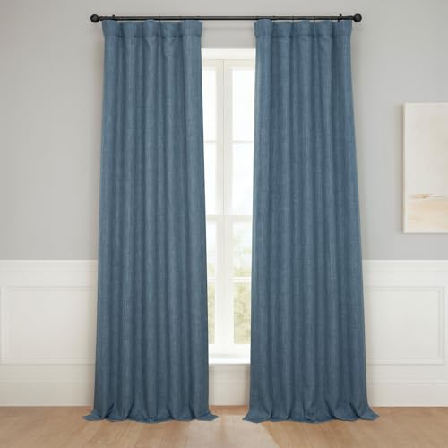 HPD Half Price Drapes Faux Linen Textured Room Darkening Curtains for Bedroom 108 Inches Long (1 Panel), 50W X 108L Curtains for Living Room Home Decor, Reverie Blue