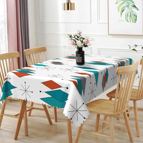 TTQYFNM 52x70inches Mid Century Rectangle Tablecloth Modern Geometric Teal Diamond Table Cloth Spill Proof and Washable Polyester Fabric Table Cover for Dining Room Kitchen Patio Home Decorations