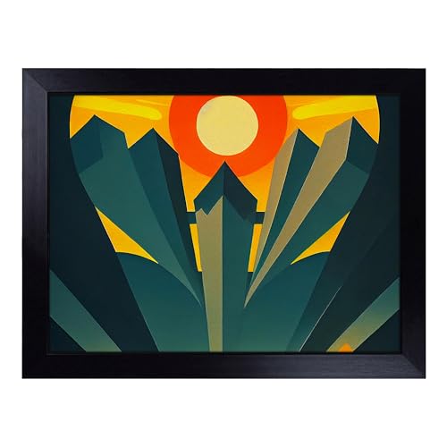 Lap Tray with Bean Bag Cushion, Art Deco Sunset - Handmade in the UK, Raised Wooden Edge, Padded Cushion, Heat-Resistant Wipe-Clean Surface, for Meals, Laptops and Crafts
