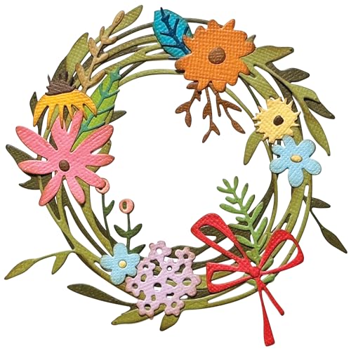 Sizzix Thinlits Die Set, Vault Funky Floral Wreath by Tim Holtz, 45 Cutting Dies, Silver
