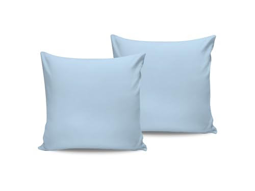Light Blue Pillowcase Set (2 Pieces), 80 x 80 cm, 100% Cotton Ranforce, 155 Thread Count, Envelope Closure, Machine Washable at 30°C, Soft & Durable