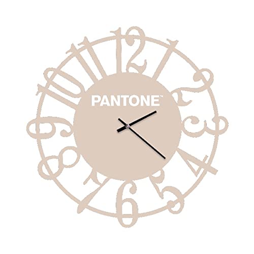 Homemania Round Wall Clock for Living Room Kitchen Office Sand White Metal 40 x 0.15 x 40 cm, Dimension du Produit: L40xP0,15xA40 cm, 0,8 kg