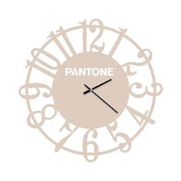 Homemania Round Wall Clock for Living Room Kitchen Office Sand White Metal 40 x 0.15 x 40 cm, Dimension du Produit: L40xP0,15xA40 cm, 0,8 kg