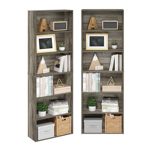 Furinno JAYA Book Shelf Set of 2, 6-Tier Bookshelf, Bookcase, 24.1 (D) x 62.51 (W) x 180.49 (H) cm, for Home Office, Living Room, French Oak