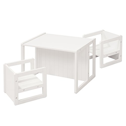 roba Wooden Children's Play Furniture - Country Style Seating Group - Table Turnable to Bench + 2 Chairs (White)