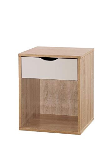 Timber Art Design UK Bedside Cabinet with 1 Drawer Chest Cabinet Storage Unit Nightstand Table Modern Furniture for Living Room, Bedroom, Hallway, Sonoma Oak & White, L39cm x W40cm x H48cm