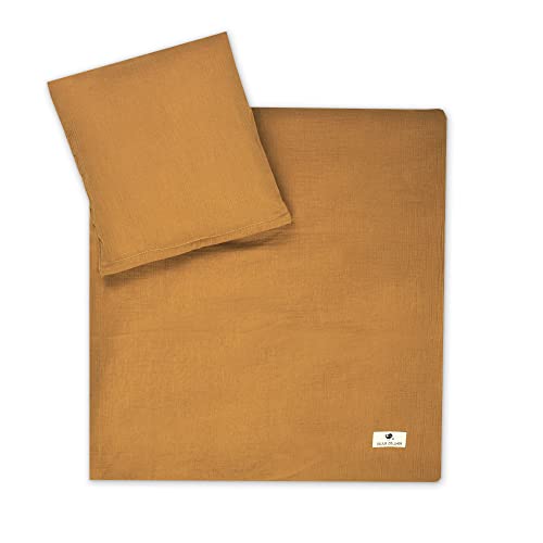 Julius Zöllner Muslin Children's Bed Linen 80 x 80 + 35 x 40 cm, 2-Piece Set Consisting of Duvet Cover and Pillowcase, 100% Cotton Muslin, with Zip, Standard 100 by Oeko-TEX, Cinnamon