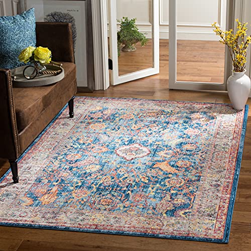 Safavieh Trendy New Transitional Indoor Woven Rectangle Area Rug, Bristol Collection, BTL361, in Blue / Light Grey, 122 X 183 cm for Living Room, Bedroom or Any Indoor Space