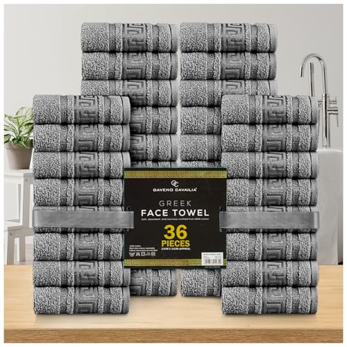 GC GAVENO CAVAILIA 100% Cotton Face Cloths Towels - Ultra-Soft 36 Pack Flannel Face Cloth for Makeup Removal & Skincare - Reusable Wash Cloths -Durable Face Towels for Hotel, Gym 33x33cm, Charcoal