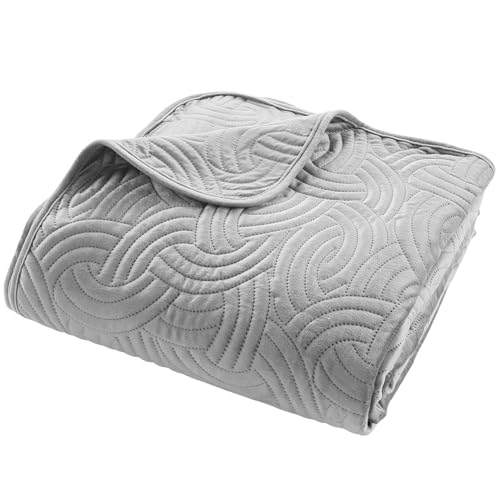 Douceur d'Intérieur Solange Quilted Bedspread (220 x 240 cm) and 2 Pillowcases (60 x 60 cm), Velvet, Plain, Grey, Polyester
