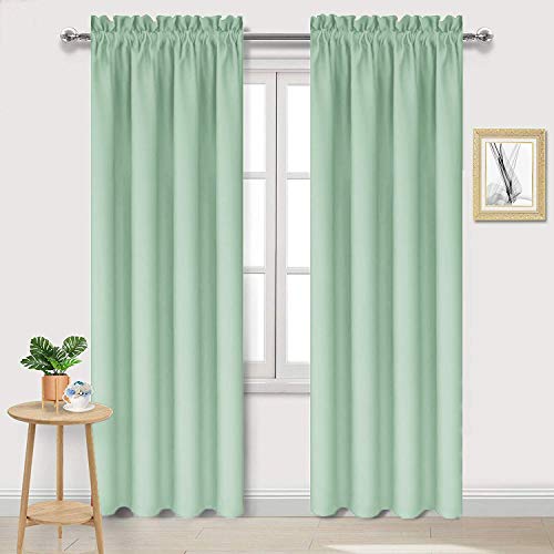 DWCN Blackout Curtains Room Darkening Thermal Insulated Bedroom Curtains Window Curtain Panels, 38 x 84 inches Long, Set of 2 Light Green Rod Pocket Drapes