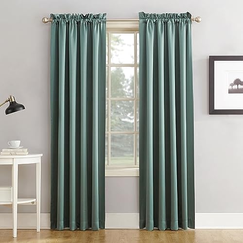 "Sun Zero Barrow 2-Pack Energy Saving Rod Pocket Curtain Panel Pair, Mineral Green, 54"" W x 63"" L (2 Panels)"