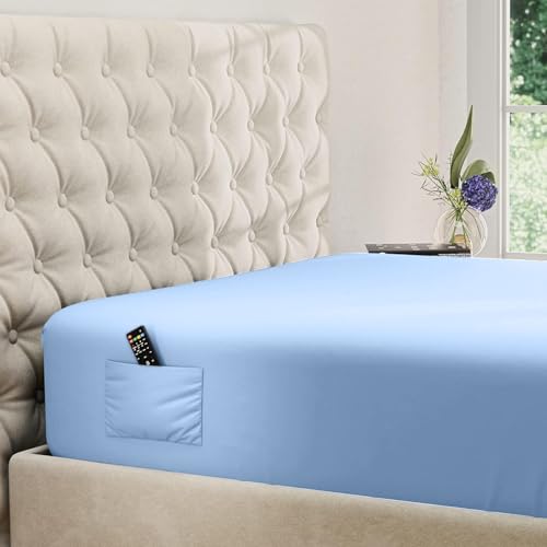 DREAMCARE King Size Fitted Sheet - Extra Deep Pocket, Microfiber, Light Blue
