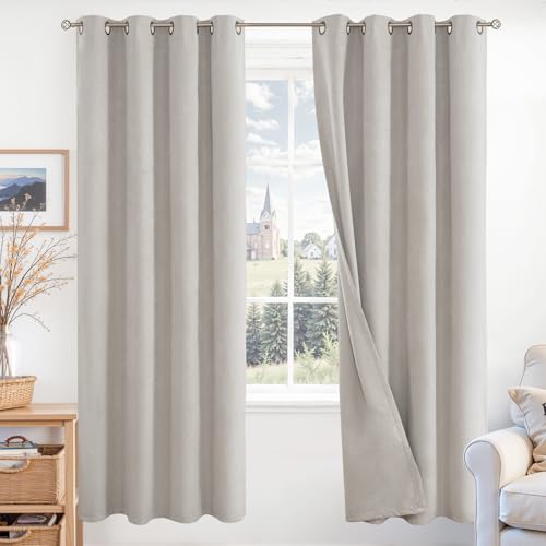 BGment Oatmeal Blackout Curtains for Bedroom 72 Inch Long - Linen Textured Thermal Insulated Light Blocking Lightweight Bronze Grommet Window Drapes for Farmhouse Living Room, 2 Panels, 52 x 72 Inch