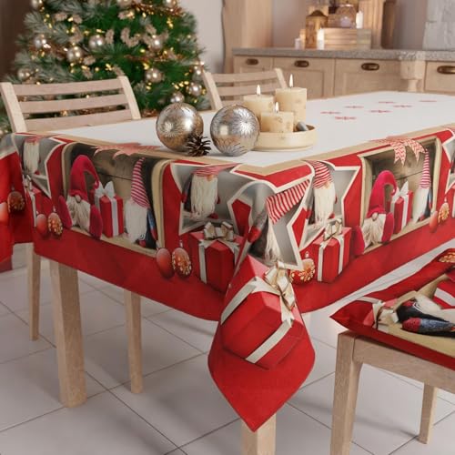 PETTI Artigiani Italiani Stain-Resistant Tablecloth Christmas ??? 140x360 cm Rectangular Festive Table Cover for Kitchen or Dining Table, Gnome Design ??? 18 Seats, 100% Made in Italy