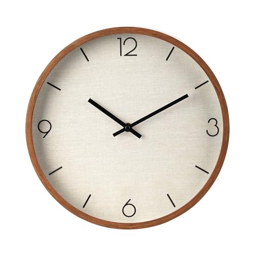 Well Home Vintage Wood Look Wall Clock with Beige Fabric Dial Ø30cm