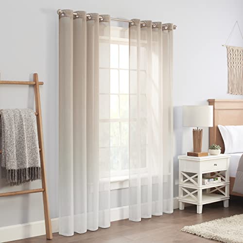 ECLIPSE Ines Printed Ombre Textured Light Filtering Grommet Window Curtains for Bedroom (2 Panels), 52 in x 108 in, Linen
