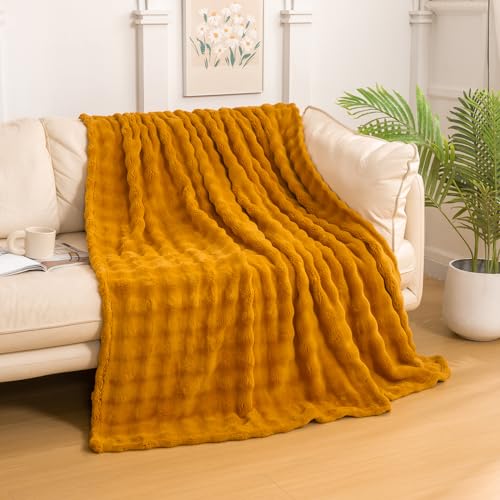 YUSOKI Luxury 3D Bubble Throw Blanket Super Soft Fuzzy Cozy Thick Blanket for Couch Chair Sofa Gift Home D??cor(Gold,50 * 60inches)
