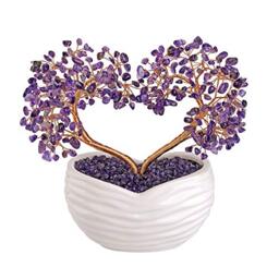 "Jovivi Amethyst Crystal Heart Money Tree Healing Gemstone Bonsai Ornament for Wedding Ceremony Reiki Balancing Energy Meditation Feng Shui Wealth & Good Luck Home Indoor Office Decor 7.87""-8.26"""