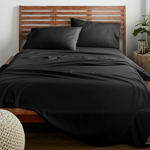 American Home Collection Twin Sheet Set - Ultra-Soft Microfiber 15-Inch Deep Pocket - Wrinkle Free and Fade Resistant (Black)