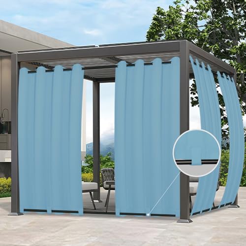 Easy-Going Outdoor Curtains Waterproof Windproof Weatherproof Curtain for Patio, Cabana, Porch, Pergola and Gazebo, Grommet Top and Tab Bottom Drape, 1 Panel, 54x120 inch, Sky Blue