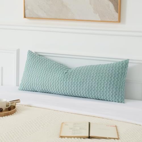 UGASA 14x36 Inch Pillow Cover Pack of 1 Soft Boho Stripe Corduroy Large Long Rectangle Lumbar Cushion Cover Farmhouse Decorative Throw Pilowcase for Bed, Couch, Sofa, Bedroom, Living Room, Aqua Green