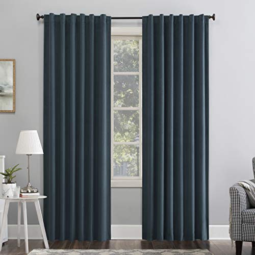 "Sun Zero Hampshire Velvet Noise Reducing Thermal Extreme Total Blackout Back Tab Curtain Panel, 50"" x 84"", Teal"