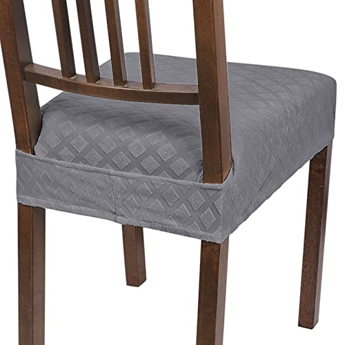 SearchI Stretch Dining Chair Seat Covers Set of 4, Soft Removable Washable Seat Covers for Dining Chairs, Dining Room Seat Cover Slipcover Protector (Rear-Covered, Grey Diamond Jacquards)