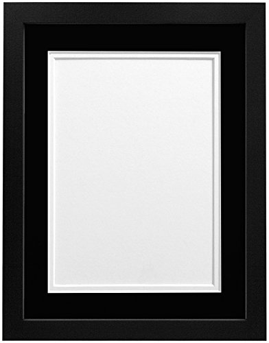 FRAMES BY POST H7 Black Picture Photo Frame With Black and White Double Mount 16x12 for Image 12x8 Inch