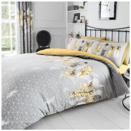 GC GAVENO CAVAILIA Luxurious Feathers Bed Set with Duvet Cover and Pillow Cases, Polyester-Cotton, Yellow, Double