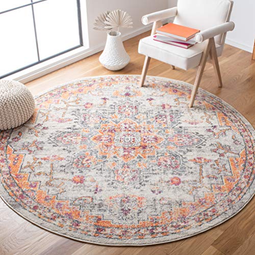 Safavieh Boho Rug for Living Room, Dining Room, Bedroom - Madison Collection, Short Pile, in Beige and Orange, 160 x 160 cm
