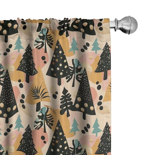 "Ambesonne Christmas Curtains, Modern Abstract Xmas Theme with Pine Trees and Geometric Shapes, Window Treatments 2 Panel Set for Living Room Bedroom, Pair of - 28"" x 84"", Mustard Seafoam and Blush"