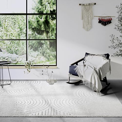 Elle Decor ation High Pile Rug Chappe - Modern Living Room Rug, Long Pile Shaggy, Modern Pattern, Fluffy Soft Boho for Living Room, Bedroom - Cream White, 160 x 235 cm