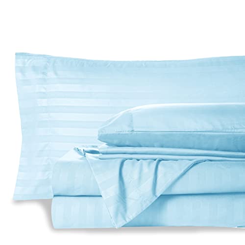 Mocassi King Stripe Sheet Set - Luxury Hotel 1800 Premier Bedding Sheets & Pillowcases - Ultra Soft Breathable & Cooling Bed Sheets - Wrinkle Resistant - 6 Piece Set - King, Aqua Blue