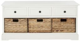 SAFAVIEH Contemporary Wooden Rolling Storage Chest with 3 Drawers, in Distressed and Cream, 40 X 105 X 50