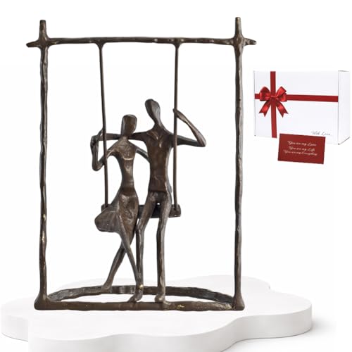 BOLTCORRSE Handcrafted Romantic Decorative Couple Statue, Antique Bronze Cast Iron Love Sculpture Decor, Metal Figurines as Best Wedding Anniversary Couples Gift for Wife Parents Husband Her Women