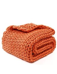 YNM Original Hand Knitted Throw Blanket - Soft, Breathable and Portable Medium-Weight Chunky Knit Throw for Couch, Sofa, Bed and More - Stylish Home Décor Piece (Exotic Orange, 100x130 cm)
