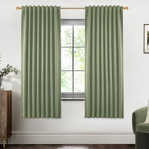 SHINELAND 2 Panels Long Room Darkening Thermal Insulated Sage Green Blackout Curtains Back Tab/Rod Pocket 72 Inches